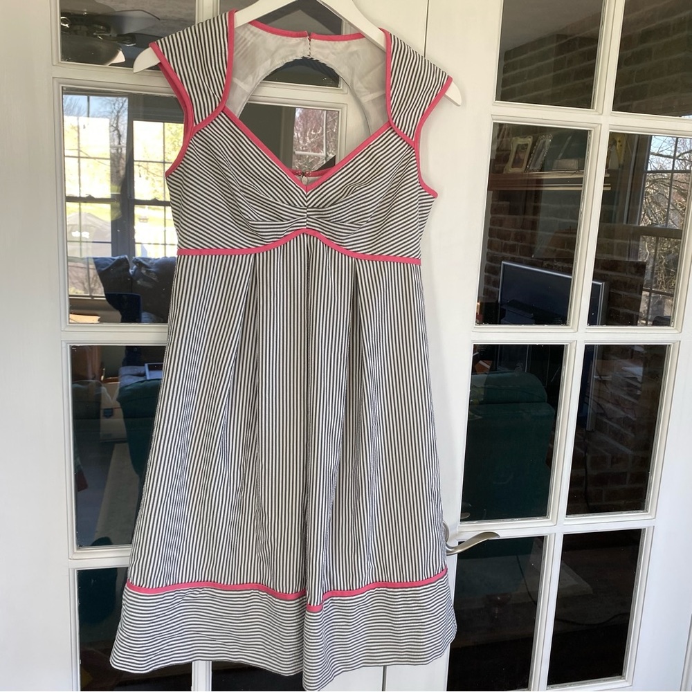 London Times Seersucker Dress Striped Empire Size 6 Nautical